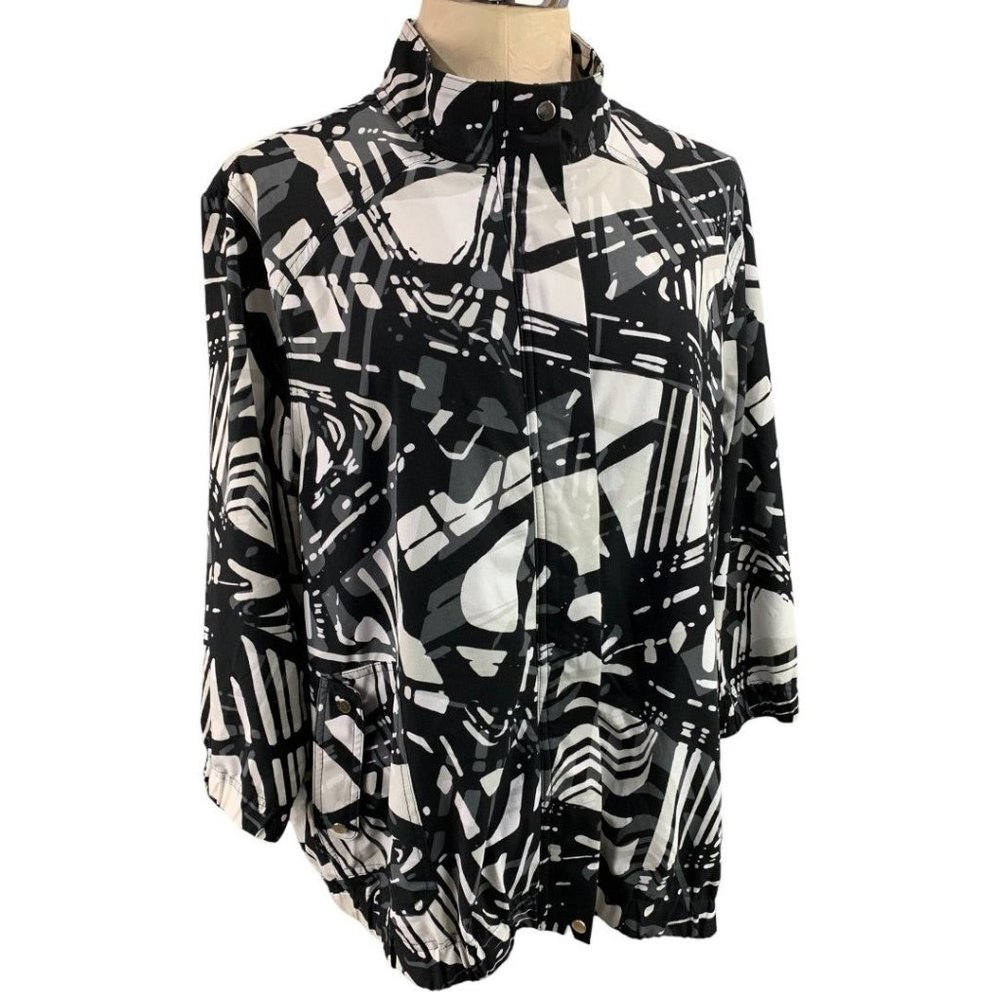 XL Zenergy by Chico's Women's Black White Lightweight Full‎ Zip Jacket